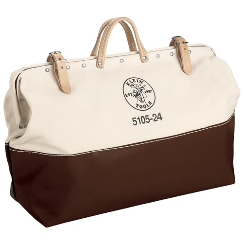 Klein Tools 5105-24 Tool Bag, Heavy Duty Canvas Tool Storage with Moisture-Resistant Vinyl Bottom and Steel Frame for Rugged Use, 24-Inch - size: 24-Inch