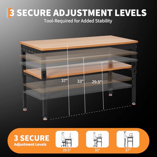 48"x 24" Adjustable Workbench 2500LBS, Work Bench with Power Outlet & Shelf - color: Black-48" X 24"
