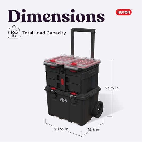 Keter Stack N Rolling Tool Box Modular Storage System 4 Piece - color: Black/Red, size: 4PC System