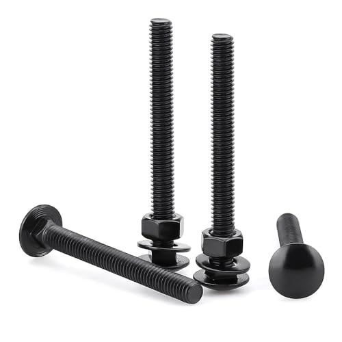 Glvaner (6 Sets) 5/16-18 x 5" Stainless Steel Carriage Bolts Screws Black and Hex Nuts & Flat Washers Black, Round Head Square Neck, 304 Stainless Steel 18-8, Full Thread Coverage - size: 5/16-18 x 5"
