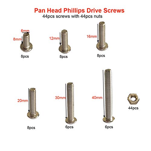 M6-1.0 x 8mm,12mm,16mm,20mm,30mm,40mm Pan Head Phillips Machine Screws,18-8 Stainless Steel Bolts Nuts Washers Screws Assortment Set of 84 Pcs (M6 Pan Head Phillips Screws) - size: M6 Pan Head Phillips Screws