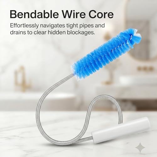Flexible Drain Clog Remover Brush Double Head Extended Reach Cleaning Tool for Bathroom Kitchen and Sink Drains Blue - color: Blue, size: Large