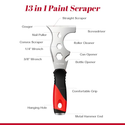 Mister Rui Metal Putty Knife, 2 Pack Paint Scraper, 13 in 1 Paint Scraper - color: Red, 2 Pack