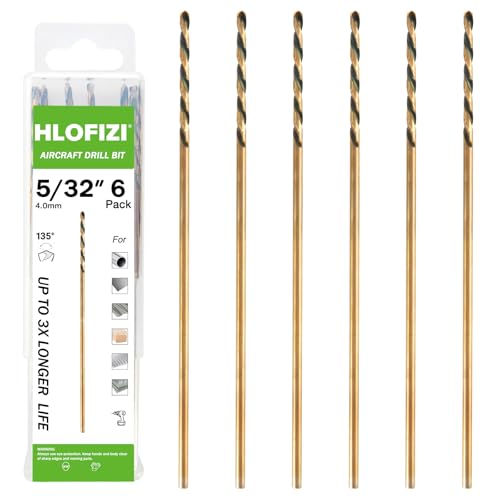 5/32" x 6" Extra Long Drill Bit (6 Pack), Aircraft Extension Drill Bits M2 High Speed Steel for Wood, Soft Metal, Plastic - size: 5/32 in