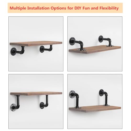 Industrial L Pipe Shelf Brackets for 8-16 in Depth Wood Heavy-Duty 3/4" Iron,Wall Mount Floating Shelf Bracket L Metal Pipe Shelving Brackets for Wood-Black DIY Pipe Shelves(7.5*3.1 Inch 4 Pack) - size: 7.5 inch 4 pack (for 8-16 inch depth board), style: