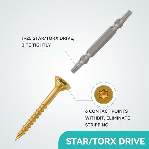 Wood Screws Yellow #4 × 1-1/4 inch Torx Star Drive Deck Screws Flat Head M3 × 30 Countersunk T10 Self Tapping Thread Cut 200pcs Carbon Steel Galvanized Very Small Size Screw(200PCS/Small Box Yellow) - color: Yellow, size: #4×1-1/4
