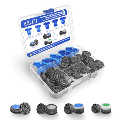 36Pcs Faucet Aerator Kit with 5 Sizes Aerator Key Removal Tools, Replacement Sink Tap Flow Restrictor Inserts for Bathroom and Kitchen, M16.5 M18.5 M21.5 M24 mm