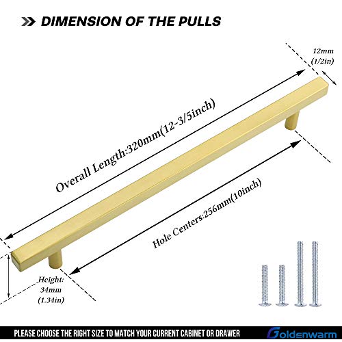 Goldenwarm 10 Pack 10 Inch Gold Cabinet Handles Brass Kitchen Pulls - color: Gold, size: 10 Inch Hole Center