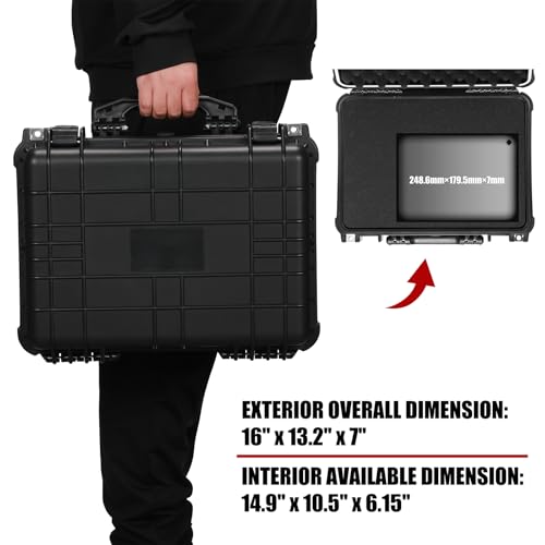 Mayouko 16" Waterproof Plastic Toolbox with Foam Insert, 16" x 13.2" x 7", IP67 Lockable Storage Box, Customizable Foam, Shockproof Hard Case Weatherproof Container, Protective Hard Camera Case - size: 16"Lx 13.2"Wx 7"H