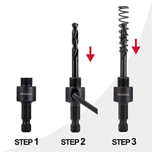 GEINXURN Heavy Duty Quick Change Hole Saw Mandrel, 7/16-Inch and 3/8 Inch Hole Saw Arbor with 3Pcs Central Drill/2PCS Hex wrench/2Pcs Spring - size: GHSM038LX