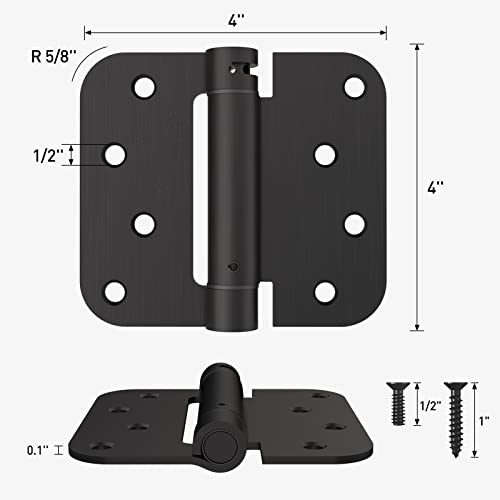 HOSOM Self Closing Door Hinge 4 Inch Spring Loaded Hinge Adjustable Tension for Garage, Front Door, Back Door, UL Listed, for Left and Right Hand Door, 5/8'' Radius Corners, Matte Black, 2 Pack - color: Matte Black-5/8'', size: 4" 2 Pack