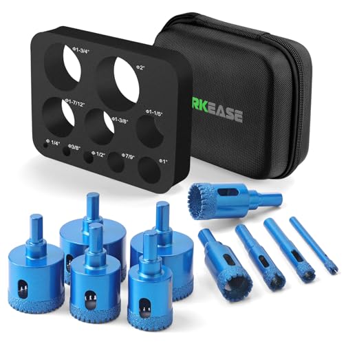 10 PCS Brazed Diamond Tile Hole Saw Set 6-50mm with EVA Guide Jig | for Ceramic Tile, Glass, Granite, Marble, Dry & Wet Cutting, Includes Storage Bag