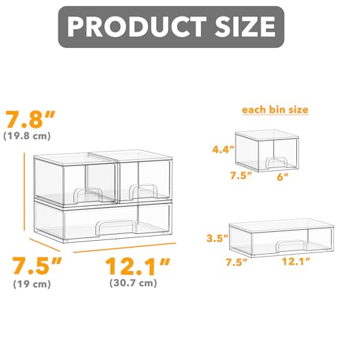SpaceAid Bottle Storage Organizer Baby - Acrylic Bottles Station Organizer Container, Stackable Clear Drawers for Countertop, Vanity, Bathroom, Cabinet, Pantry Organization, 3 Pack, 2S1L, 7.8"H - size: 7.8"H, 3 Pack, 2S1L
