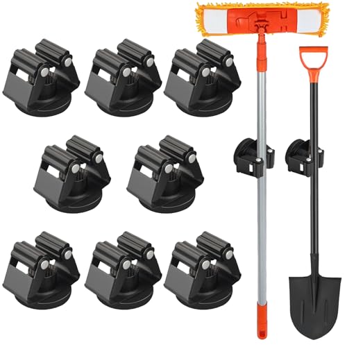 MUTUACTOR Magnetic Broom Holders,8PCS Anti-Slip Magnetic Mount Storage Broom Holder with Rubber Grippers, 12lbs Heavy Duty Magnetic Tool Holder for Work Garage Laundry Kitchen RV Van Accessories - style: Anti-slip,Black,8PCS