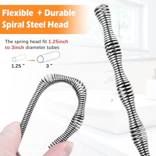 25 FT Double Mode Drain Snake Tools, 14-in-1 Drain Auger【Upgraded】 | for Sink and Drain Unblocking, Plumbing Snake for Kitchen, Bathrom and Shower Sink, Drain Clog Remover for Real DYIs - color: 25FT-Red&Black