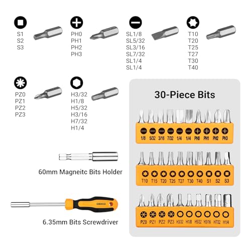 DEKOPRO General Household Hand Tool Kit with Plastic Toolbox Storage Case, All Purpose Home Tool Kit Includes Essential Tools for Office College Repairs, 50 Piece - color: Yellow