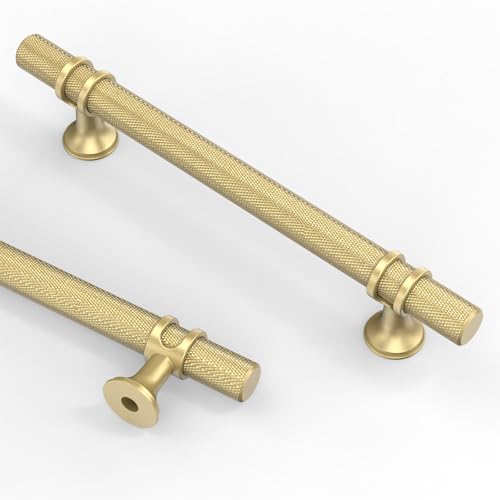 Asidrama 10 Pack 5 Inch(128mm) Knurled Brushed Gold Kitchen Cabinet Handles, Cabinet Pulls Kitchen Cabinet Hardware Cupboard Handles Drawer Pulls - color: Brushed Gold, size: 5" Hole Center, style: 10 Pack