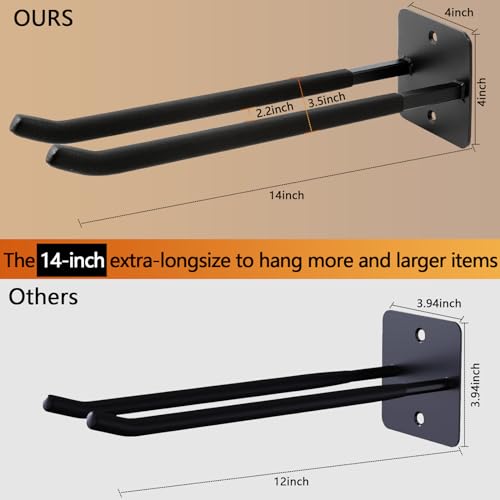 Sinoer 2 Pack Steel Wall Mount Double Garage Storage Hooks - style: 2pc Upgraded Square tube hooks -14"