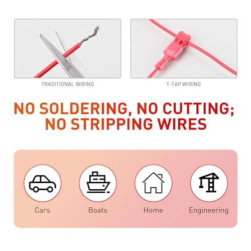 Nilight 480PCS/80 Pairs T-Tap Wire Connectors Self-Stripping Quick Splice Electrical Wire Terminals Insulated Male Quick Disconnect Spade Terminals Assortment Kit with Storage Case, 2 Years Warranty - size: 480Pcs 22-10AWG