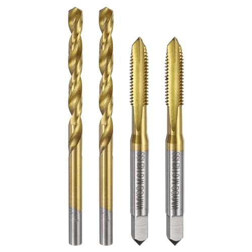 uxcell Metric Tap & Drill Bit Set, 2pcs M6 x 1 Spiral Point Thread Taps and 2pcs 5mm Twist Drill Bits, Titanium Coated HSS6542 Screw Tapping Threading Tools - size: M6 x 1 + 5mm