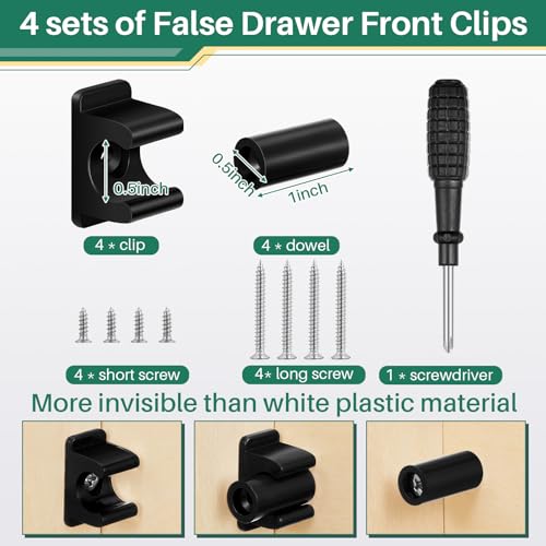 Juexica 4 Pairs False Cabinet Front Clip False Drawer Clips, Black - color: Black