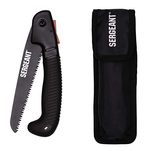 SERGEANT Folding Hand Saw with Pouch. Pruning hand saw. Best for Wood, Bone, PVC, Tree Pruning, Gardening, Camping, Hunting, Outdoors, Tool Box. Rugged 7" Steel Blade & Slip-Resistant Rubber Grip.