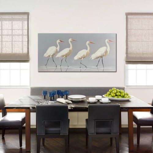 SSNEEKNDG White Heron Wall Art Bird Painting Animal Texture Artwork 20"x40" - size: 20"L x 40"W