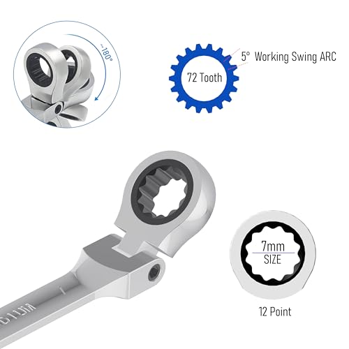 7mm Flex-Head Ratcheting Combination Wrench, 7mm Metric - size: 7mm
