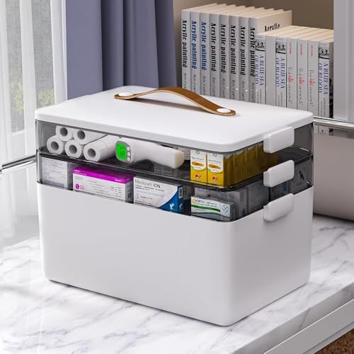 funest 3-Tier Medicine Craft,Sewing,Art,Organizer Storage,Portable Latch Bin with Lid and Leather Handle,Pill Bottle, First Aid, A Household Essential - size: 3-Tier Medicine Organizer