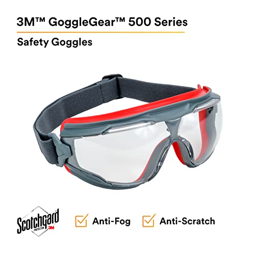 3M Safety Goggles, GoggleGear 500 Series, Scotchgard Anti-Fog Clear Lens - size: One Size