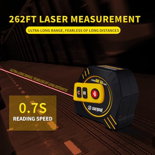 2-in-1 Laser Tape Measure USB-C Recharge 262Ft Laser & 16Ft Tape Red-Beam - color: Red Laser Tape 16ft+262ft