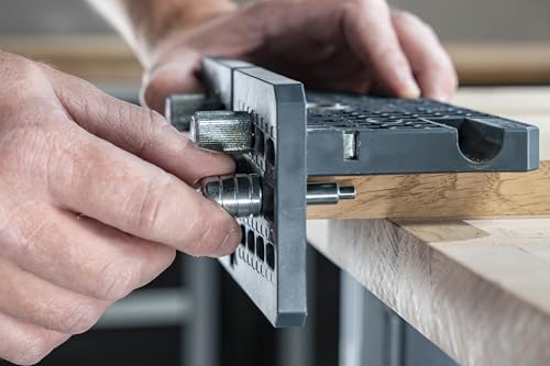 wolfcraft Cam Lock Jig - Furniture Connector Kit with Drilling Template, Metal Drill Bushings, 32 mm Hole Grid for Surface, Corner & T-Joints - 4665000