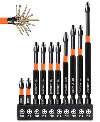 DYRECELVE 10-Piece Phillips Bits #2 Impact, 1-6 Inch Long Screwdriver Bits - color: 1'' to 6'' Ph2 10-pcs