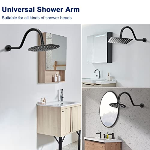 NearMoon Shower Extension Arm with Flange - S Shaped High Arc Gooseneck Long Shower Extender Pipe, Perfect for Rainfall Shower Head - Bathroom Accessory,16 Inch (Matte Black) - color: Matte Black