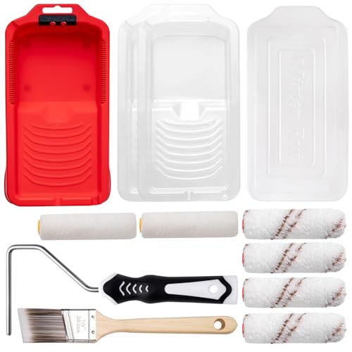 Mister Rui 4 Inch Mini Paint Roller Kit 12-Pc with Tray, Liners & Brush