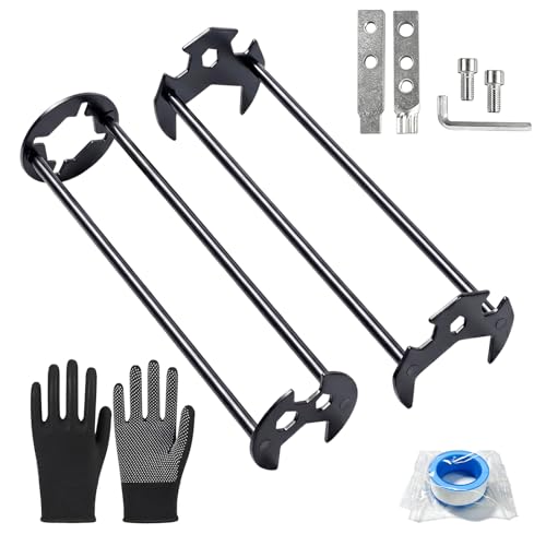 Basin Wrench and Broken Pipe Extractor Tool Set, Multifunctional Plumbing Faucet Wrench for Tight Spaces, Includes 2PCS Sink Wrench & Extractor Tool for 1/2" to 1" Damaged Faucet Bolts & Pipe Threads