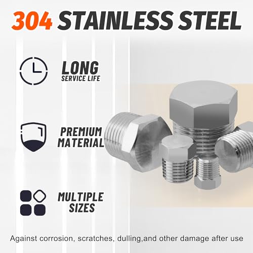 20PCS Stainless Steel Pipe Hex Head Plugs,1/8" 1/4" 3/8" 1/2" 3/4" - size: Hex Plug