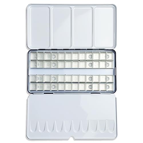 FCLUB Watercolor Palette, 48 Wells and 3 Mixing Areas - Empty Half Pans Watercolor Palette with Lid, Folding Paint Tray - style: Tin with 48 Transparent Half Pans