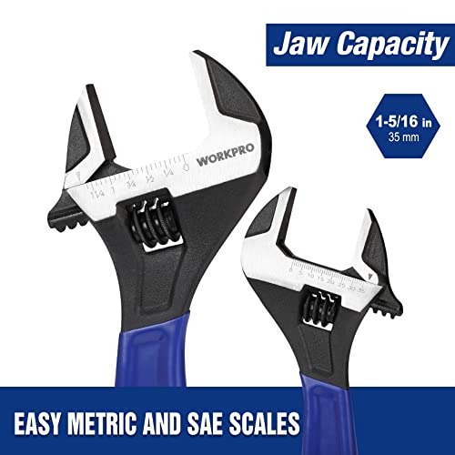 WORKPRO 10-Inch Adjustable Wrench, Cr-V Steel Wide Jaw Black Oxide Wrench - color: Blue, size: 10-Inch