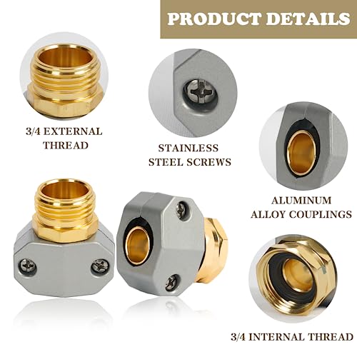 Hourleey Garden Hose Repair Kit - Aluminum Alloy End Mender, Male & Female Fittings, Fit 5/8" & 3/4" Hose, 2 Extra Washers - size: 1 Set