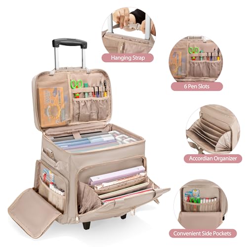 Rolling Teacher Bag with Wheels, Teacher Tote Bag Fits 15.6" Laptop - color: Light Tan
