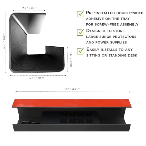 Scanfield Under Desk Cable Management Tray, No-Screw, 17-Inch, 4-Pack Black - color: Black, size: 4pcs Self Adhesive