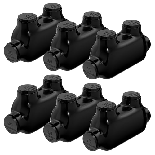 RVBOATPAT Insulated Inline Splice Connector 3/0-6 AWG Black Electrical Cable Connectors 7/32" Slotted Allen Hex Aluminum to Copper Wire Connectors - 6 Pack - color: 3/0-6 AWG