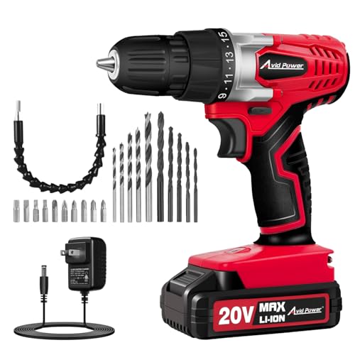 AVID POWER 20V Cordless Drill Set for Home DIY & Beginner Projects - Lightweight Power Drill with Battery Charger & 22 Bits, Variable Speed, 3/8" Keyless Chuck, Ideal for Furniture Assembly (Red) - color: 1-red