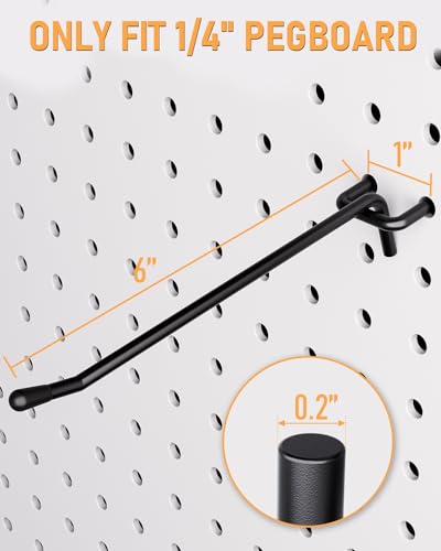 INCLY 60 Pack 6 Inch Black Pegboard Hooks, 1/4" Heavy Duty - color: Black, size: 6inch-60pcs