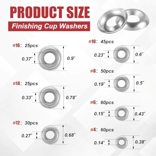 Yaocom 295 Pcs Stainless Steel Countersunk Cup Washers Silver Finish - color: Silver