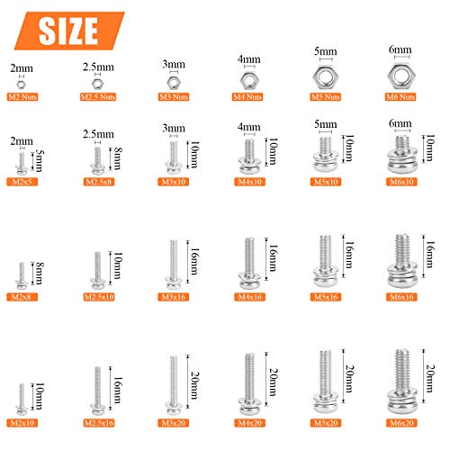 HELIFOUNER 510 Pieces Phillips Pan Head Machine Screws Nuts Washers Assortment Kit, Stainless Steel 304, Full Thread (M2 M2.5 M3 M4 M5 M6) - size: M2 M2.5 M3 M4 M5 M6