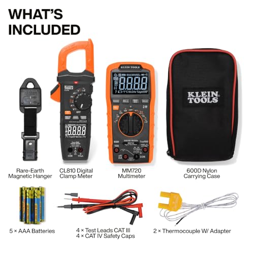 Klein Tools 80195 Digital Multimeter and Clamp Meter Kit, Auto-Ranging TRMS Voltage Tester, 1000V AC/DC, Magnetic Hanger, Professional Test Kit - size: Multimeter & Clamp Meter Kit