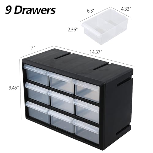 MMorcte Parts Storage Cabinet, Small Parts Organizer with 9 Drawers, Black