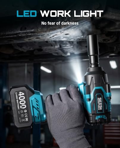 Seesii Impact Wrench 1000N.m(738 Ft-Lbs) & 46PCS 1/4″ Drive Socket Set Tool - color: 738 Ft-lbs / 2x4.0ah Battery & Socket Wrench Set